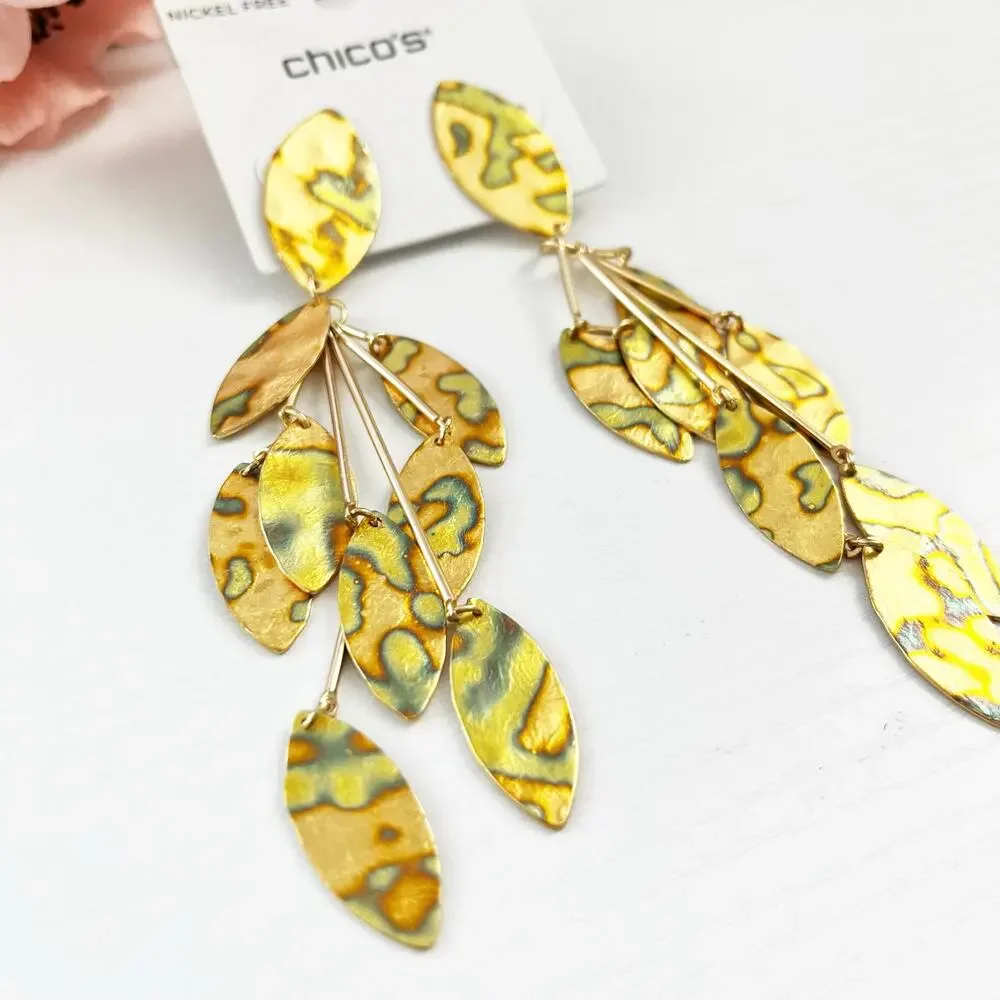 NEW Chico's Golden Marble Petal Drop Earrings